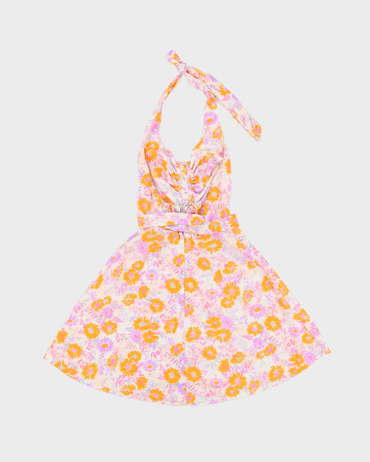 1970s Floral Halter Neck Mini Dress - XXS