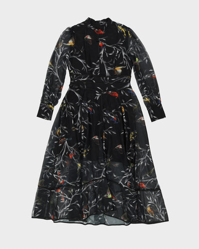Fendi Black Birds Patterned Silk Chiffon Dress - S