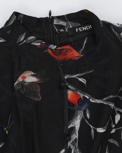 Fendi Black Birds Patterned Silk Chiffon Dress - S