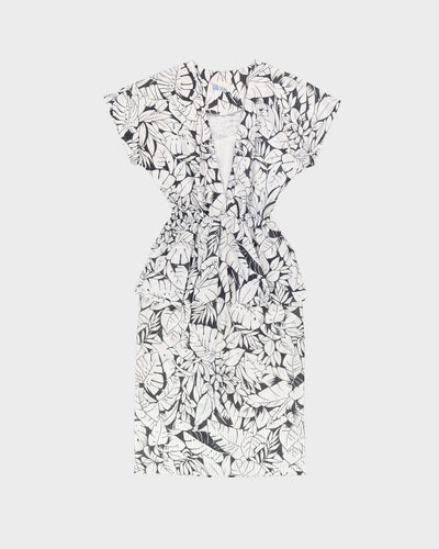 1980s Black And White Patterned Peplum Dress - S