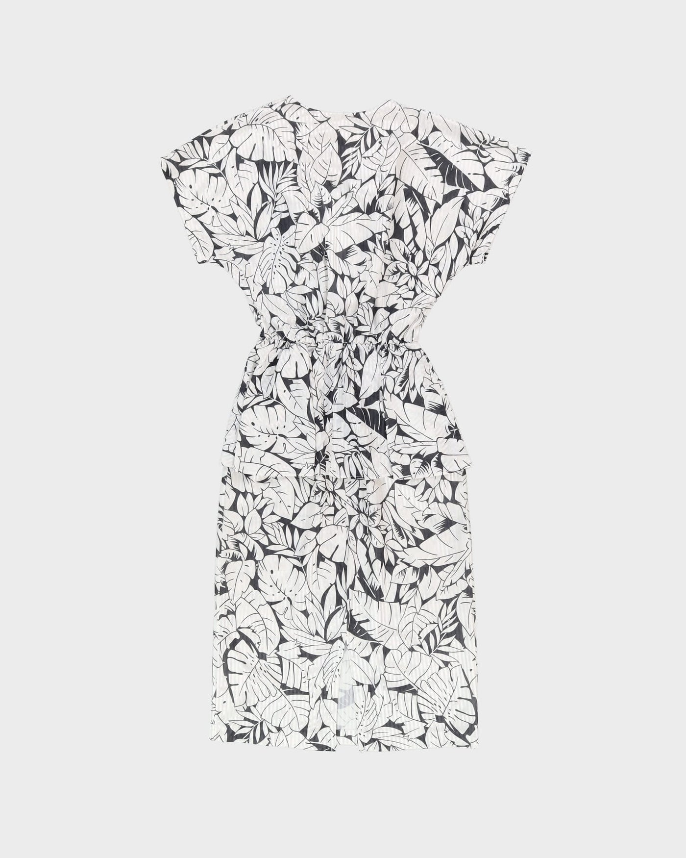 1980s Black And White Patterned Peplum Dress - S