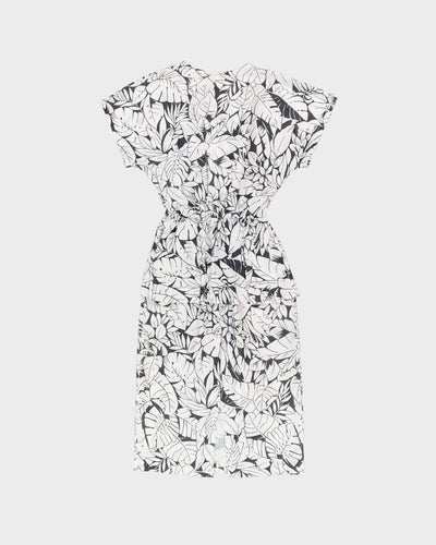 1980s Black And White Patterned Peplum Dress - S