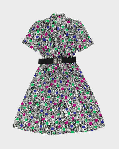 1990s Purple Patterned Tea Dress - S