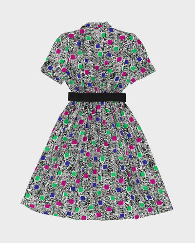 1990s Purple Patterned Tea Dress - S