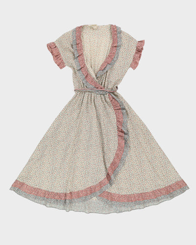 1980s Blue And Pink Ditzy Floral Dress - S / M