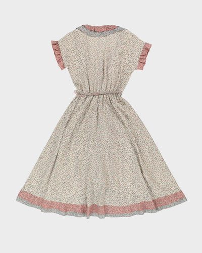 1980s Blue And Pink Ditzy Floral Dress - S / M