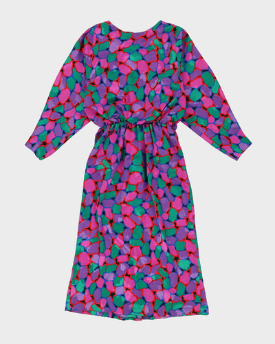 1990s Purple And Green Patterned Dress - S