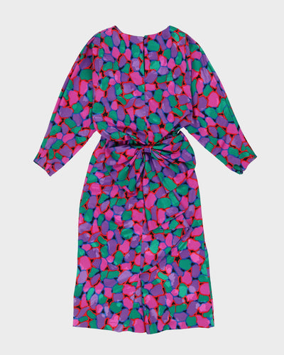 1990s Purple And Green Patterned Dress - S