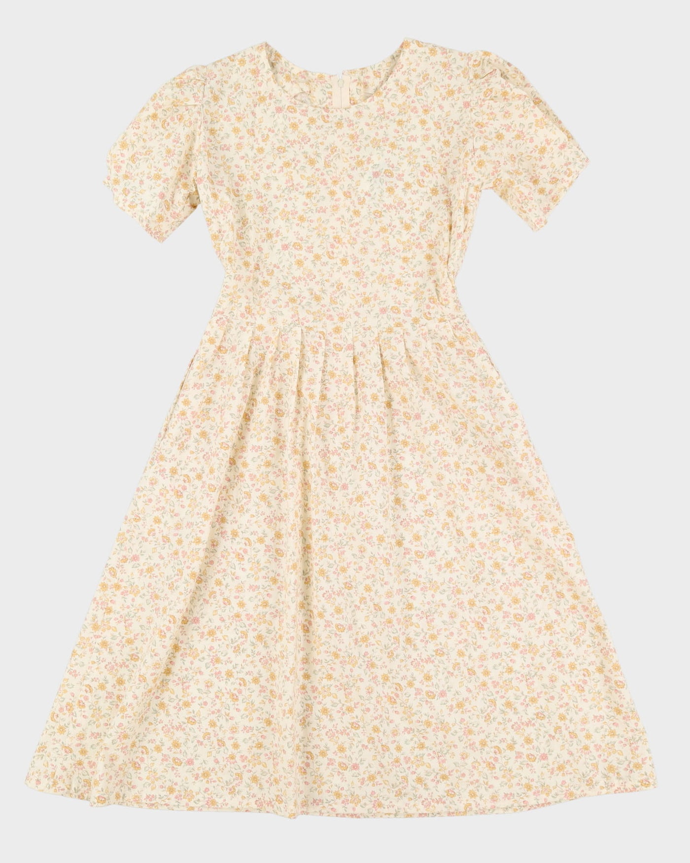 Cream Pastel Floral Skater Style Dress - S