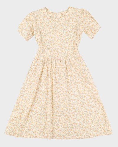 Cream Pastel Floral Skater Style Dress - S