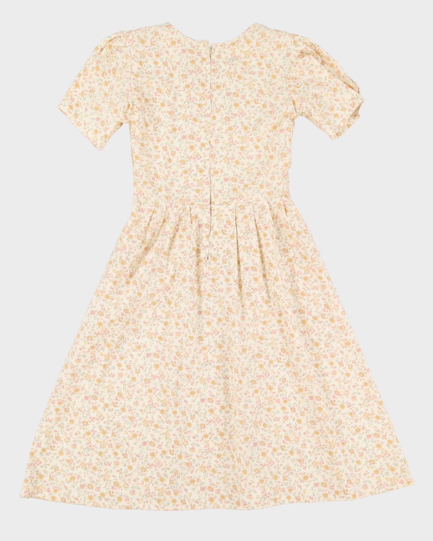 Cream Pastel Floral Skater Style Dress - S