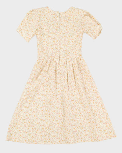 Cream Pastel Floral Skater Style Dress - S