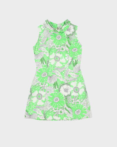 Vintage 1960s Green Floral Patterned Mini dress - XS