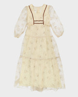 Vintage 1970s Cream Floral Prairie Maxi Dress - S