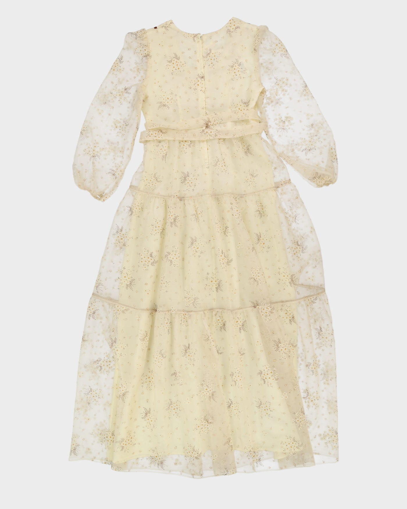 Vintage 1970s Cream Floral Prairie Maxi Dress - S