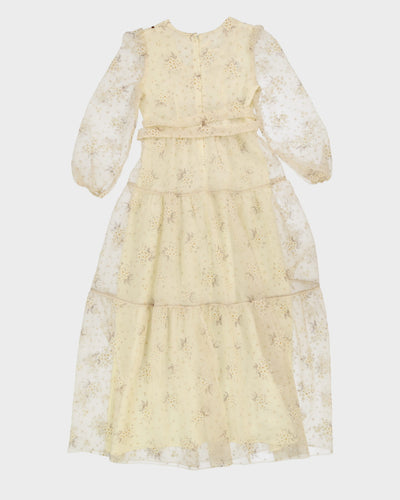 Vintage 1970s Cream Floral Prairie Maxi Dress - S