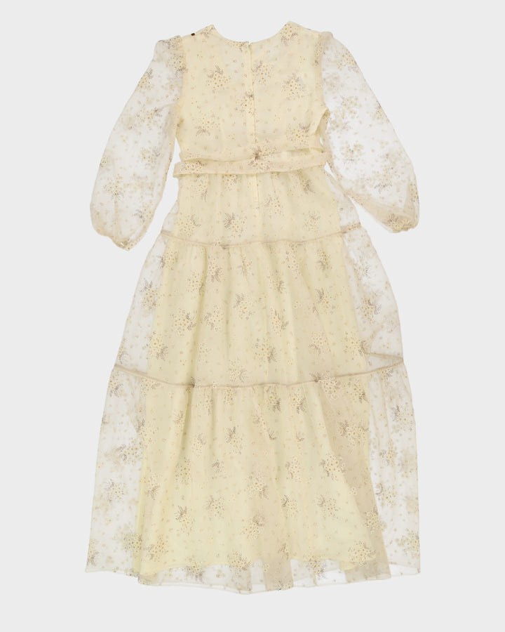 Vintage 1970s Cream Floral Prairie Maxi Dress - S