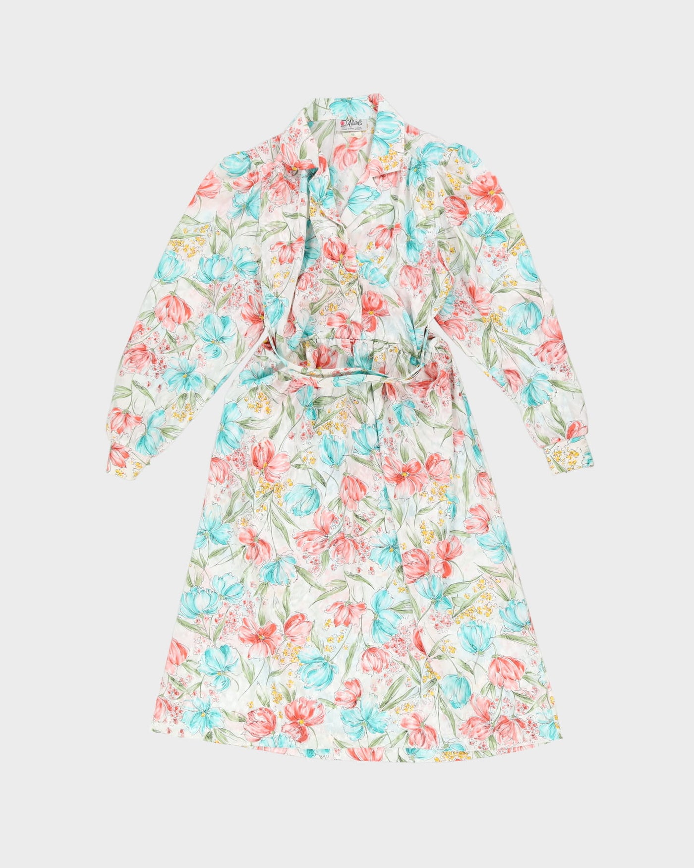 Vintage 1990s Pastel Floral Midi Tea Dress - M