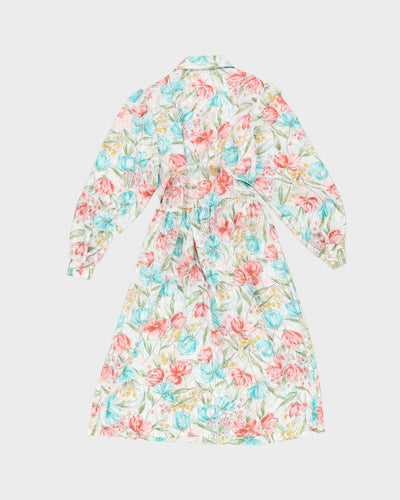 Vintage 1990s Pastel Floral Midi Tea Dress - M