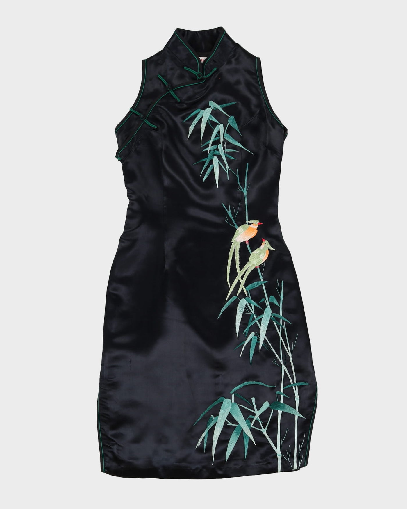Black Embroidered Cheongsam Dress - XS