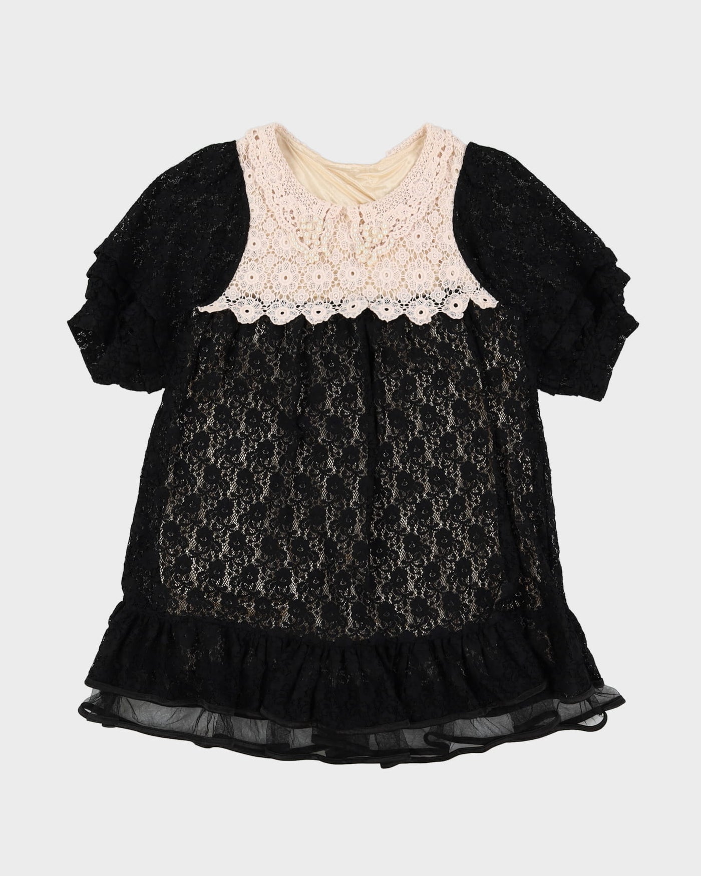 Black Lace Baby Doll Dress - M