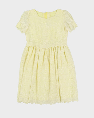 Vintage 1980s Yellow Lace Tea Dress - S