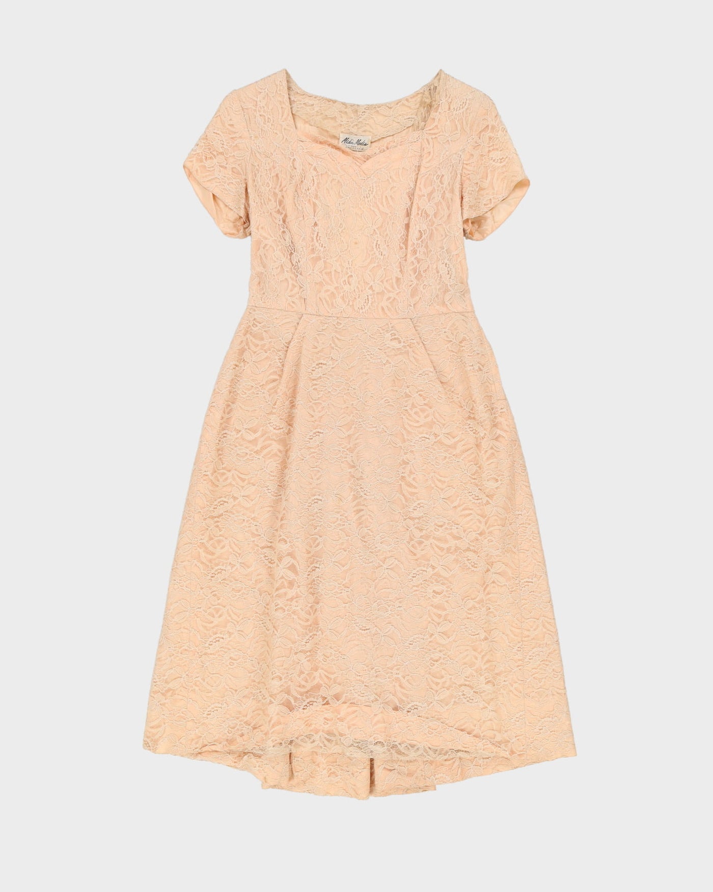 Vintage 1950s Peach Lace Cocktail Dress - S