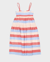 Blue And Red Patterned Sleeveless Dress - XS