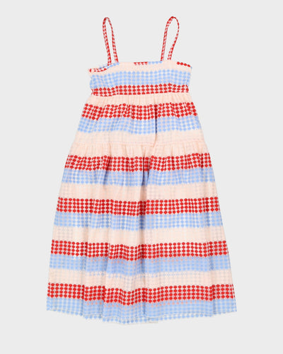 Blue And Red Patterned Sleeveless Dress - XS