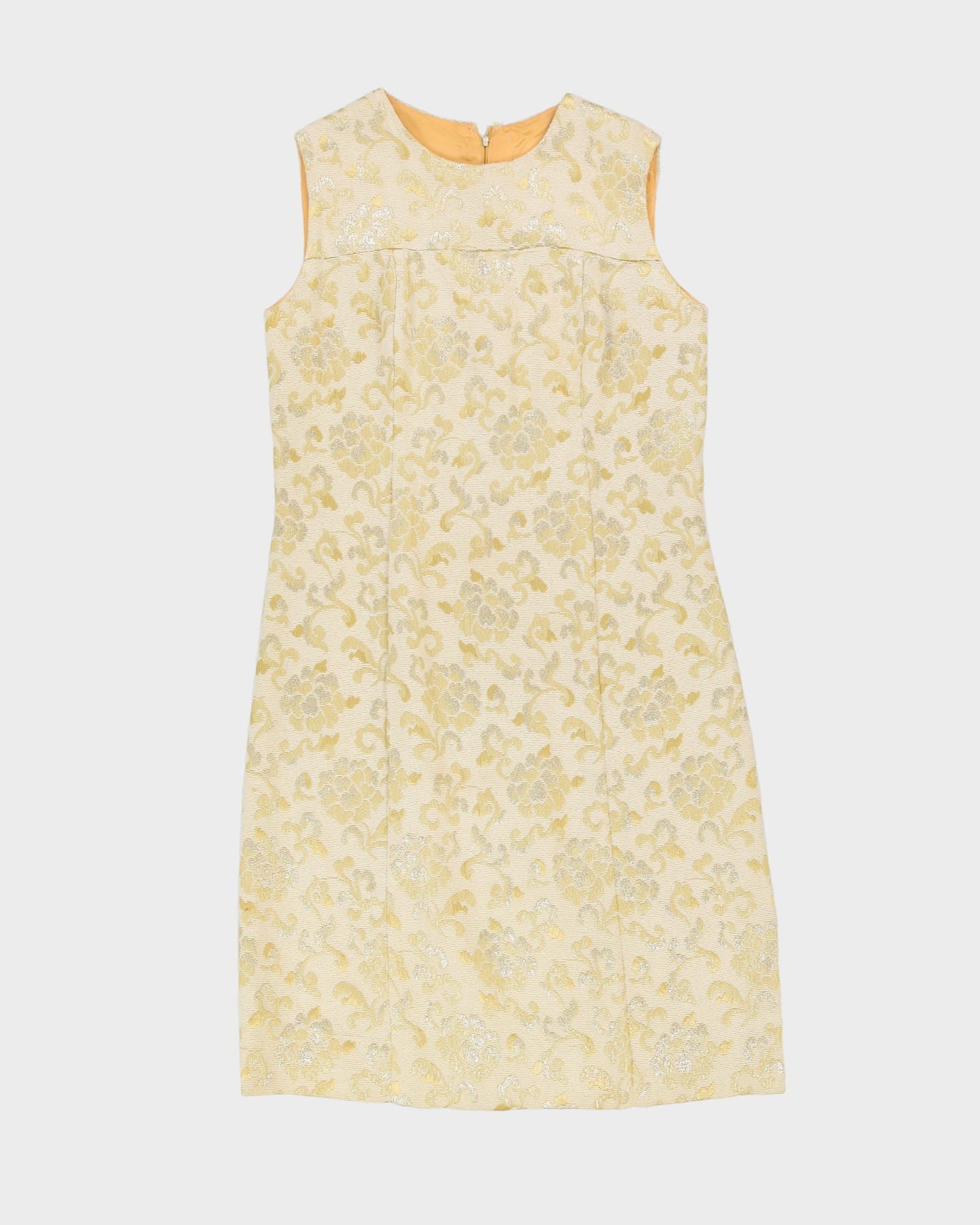 Vintage 1960s Cream With Gold Brocade Shift Dress - XS