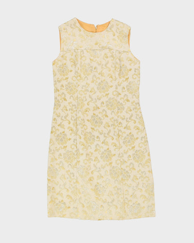 Vintage 1960s Cream With Gold Brocade Shift Dress - XS