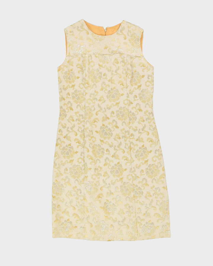 Vintage 1960s Cream With Gold Brocade Shift Dress - XS