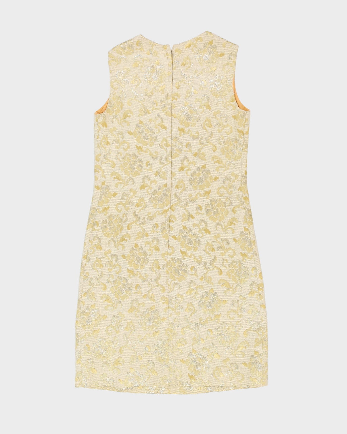 Vintage 1960s Cream With Gold Brocade Shift Dress - XS