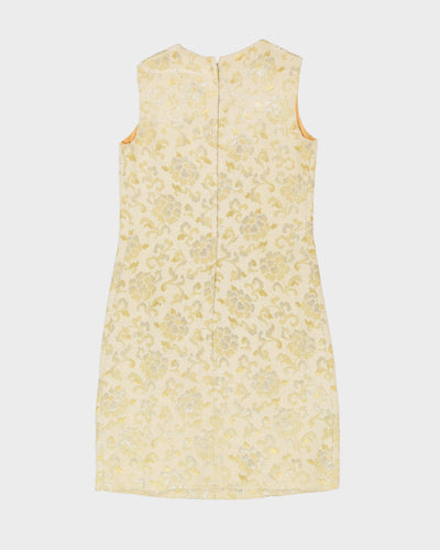 Vintage 1960s Cream With Gold Brocade Shift Dress - XS