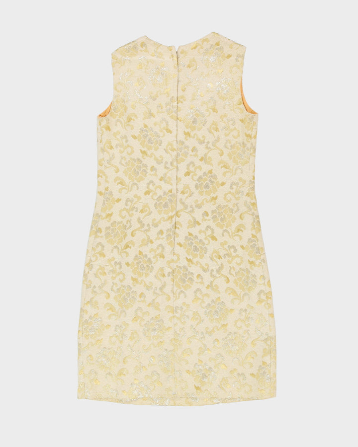 Vintage 1960s Cream With Gold Brocade Shift Dress - XS