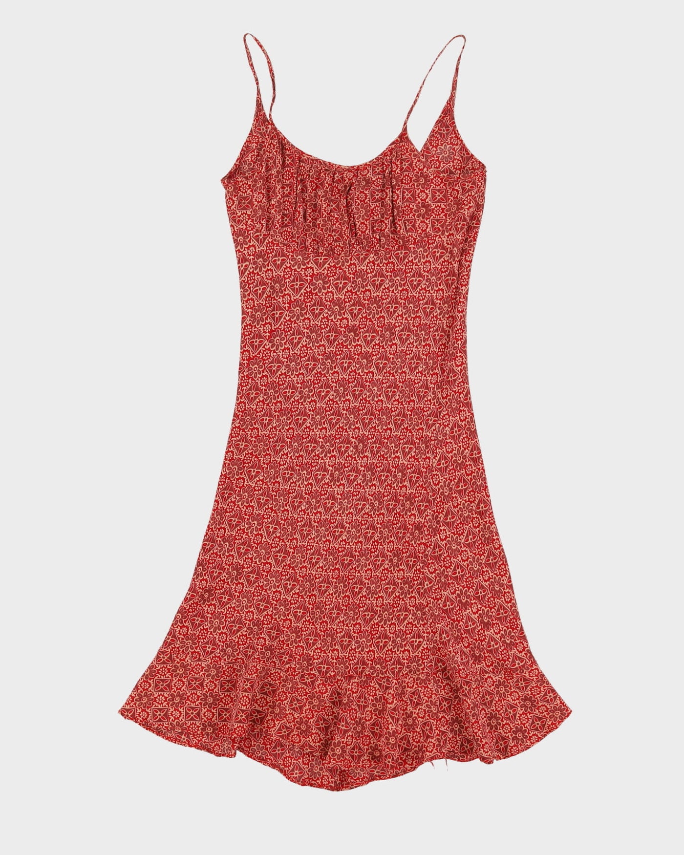 Red Patterned Sleeveless Dress - S