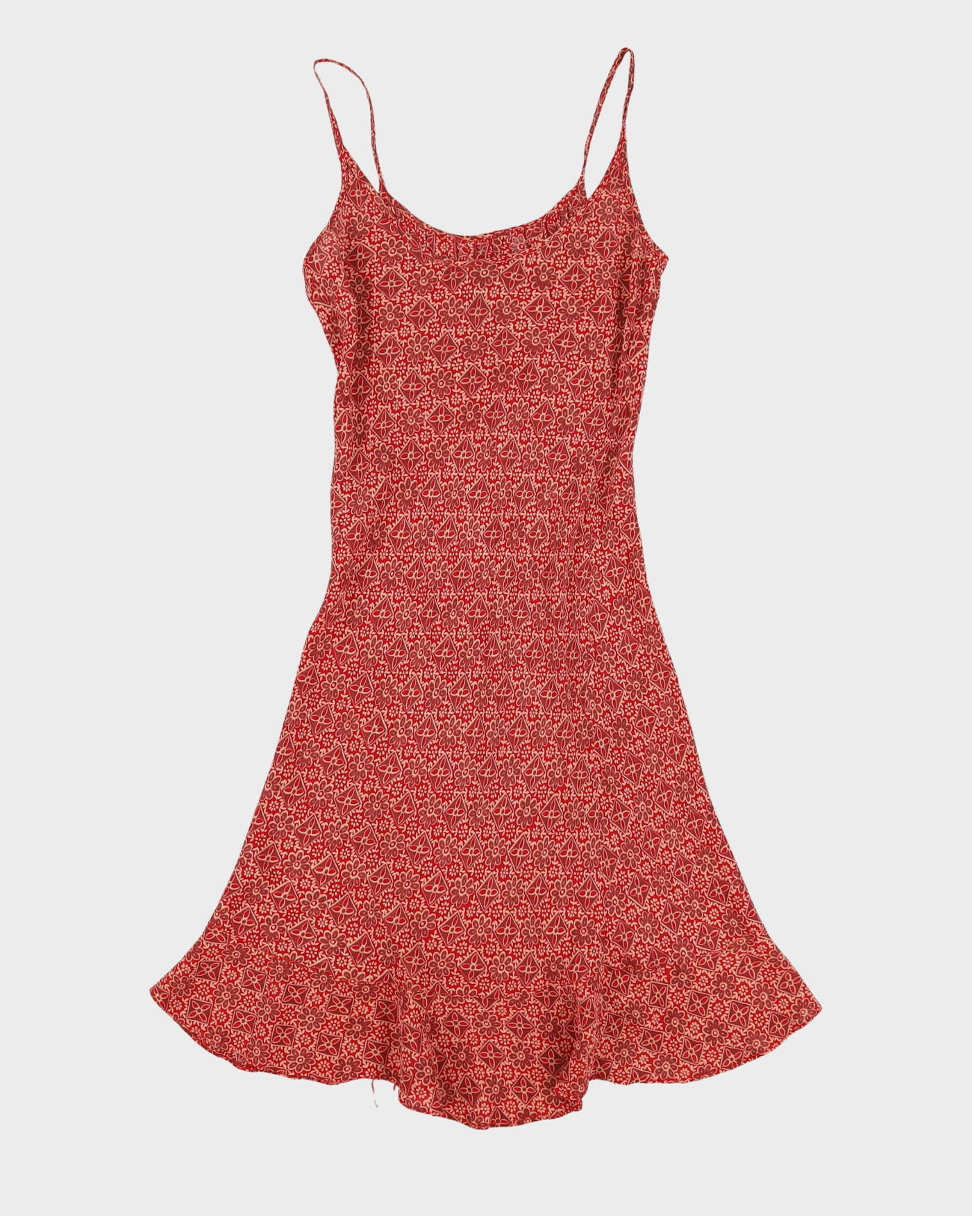 Red Patterned Sleeveless Dress - S