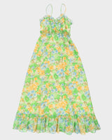 Vintage 1970s Green Floral Sleeveless Dress - S