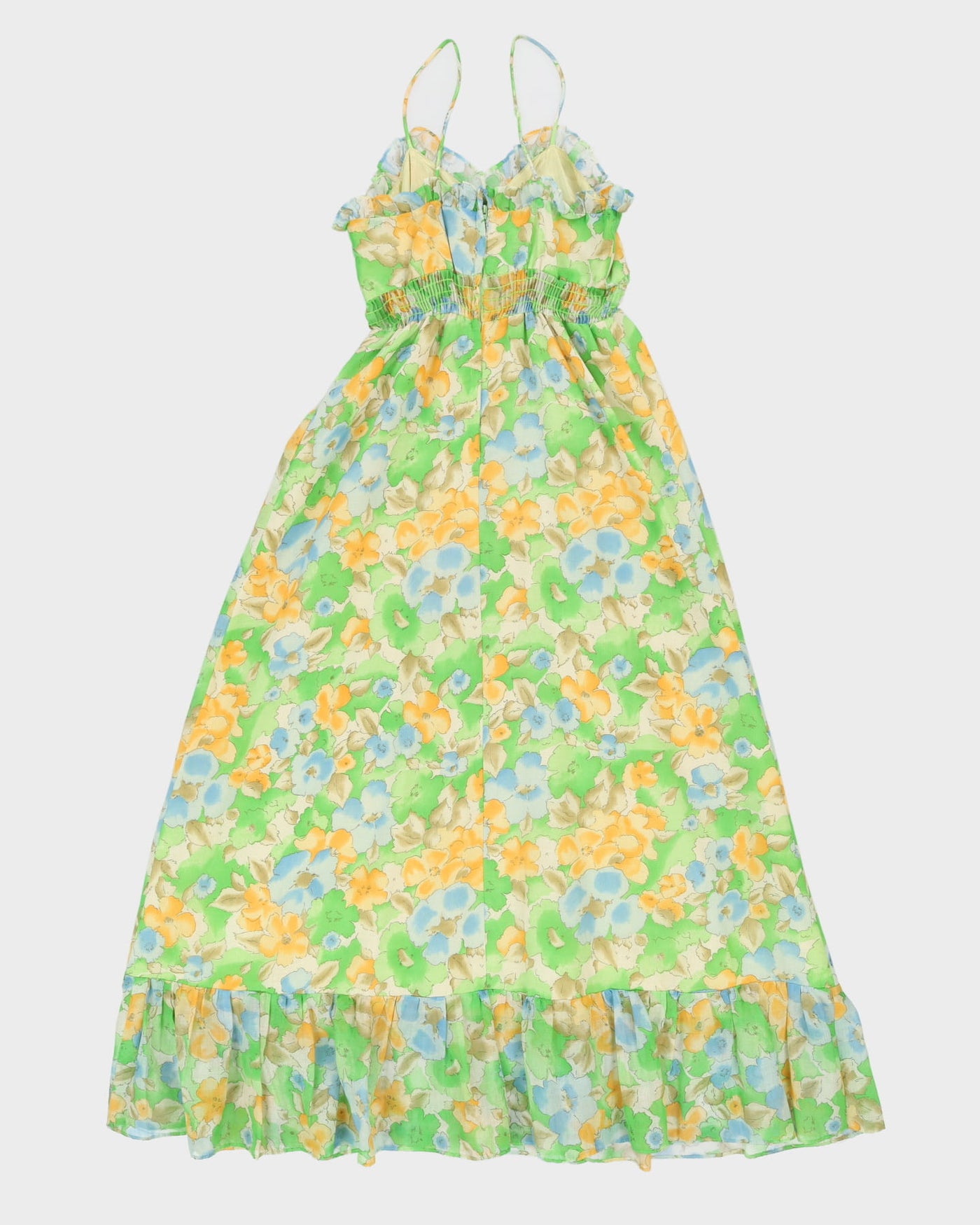 Vintage 1970s Green Floral Sleeveless Dress - S
