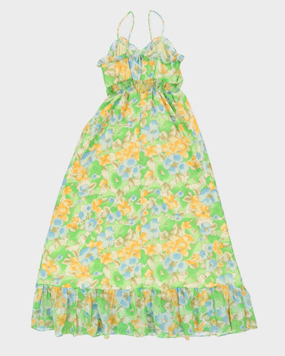Vintage 1970s Green Floral Sleeveless Dress - S
