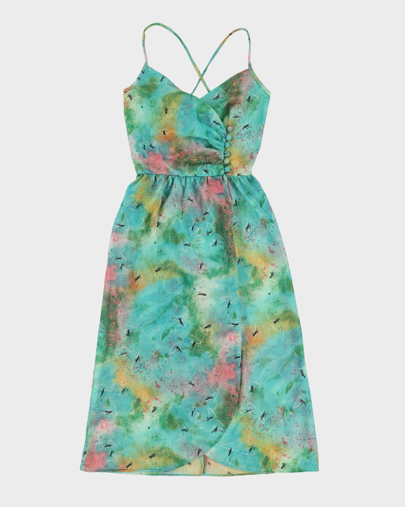 Vintage 1990s Green Patterned Dress - S