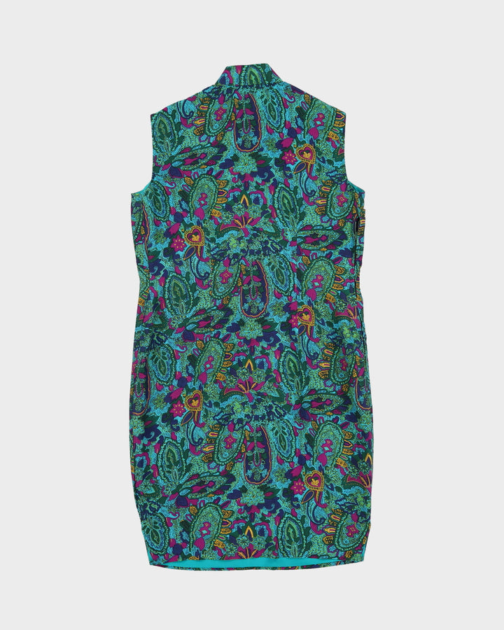 Vintage 1970s Green Patterned Cheongsam Dress - S