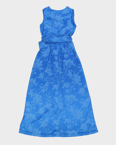 Vintage 1980s Blue Belted Maxi Dress - S