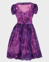Vintage 1950s Purple Patterned Swing Dress - S