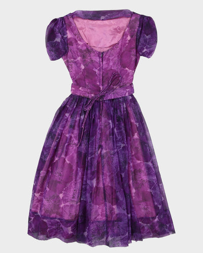 Vintage 1950s Purple Patterned Swing Dress - S