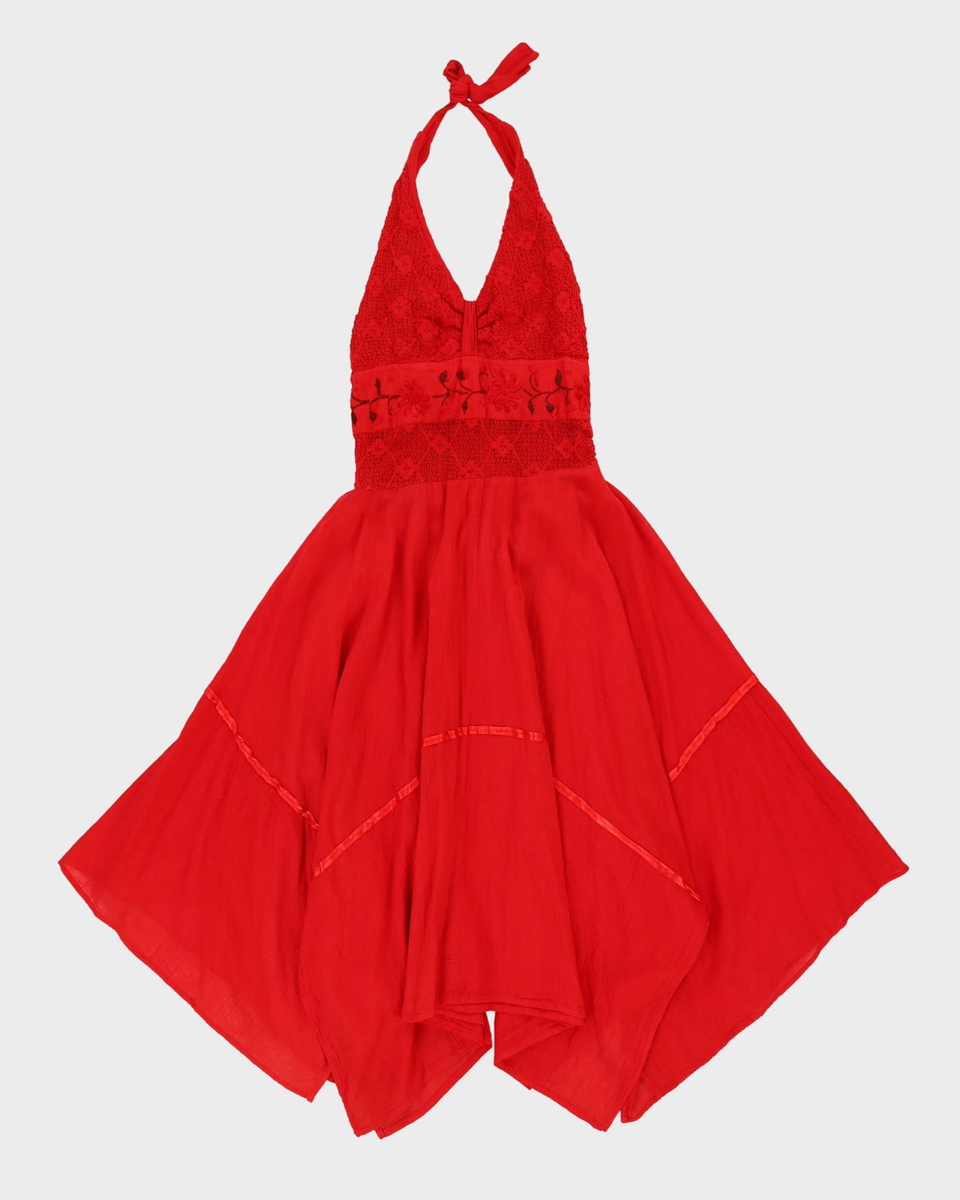 Red Embroidered Halter Neck Dress - S