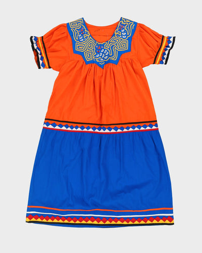 Vintage Blue And Orange Smock Dress - M