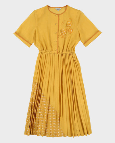 Vintage 1990s Mustard Yellow Tea Dress - S