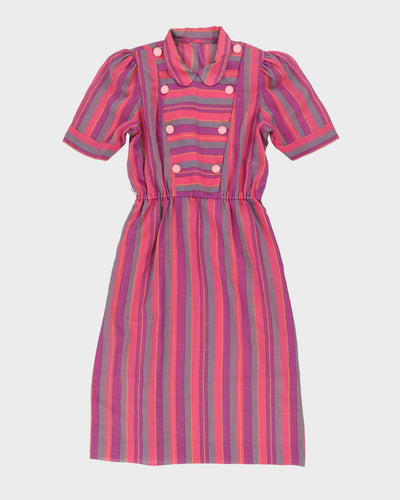 Vintage 1980s Pink Striped Tea Dress - M