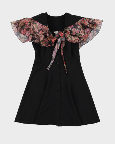 Vintage 1990s Black With A Floral Tie Dress - S